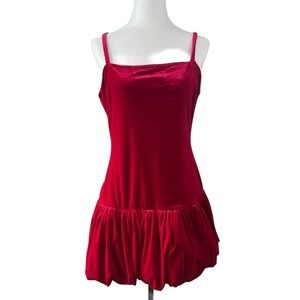 NEW Steve Madden Giovanna Red Velvet Balloon Mini Dress US M